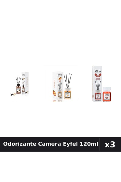 Eyfel Set 3 Odorizante Camera cu Betisoare - Vanilie, Piersica, Red Dragon 120ml