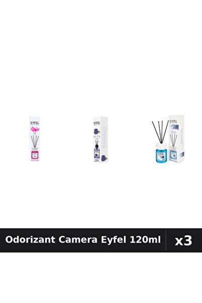 Eyfel Set 3 Odorizant Camera cu Betisoare - Bubble Gum, Zambile, Cool Water 1...