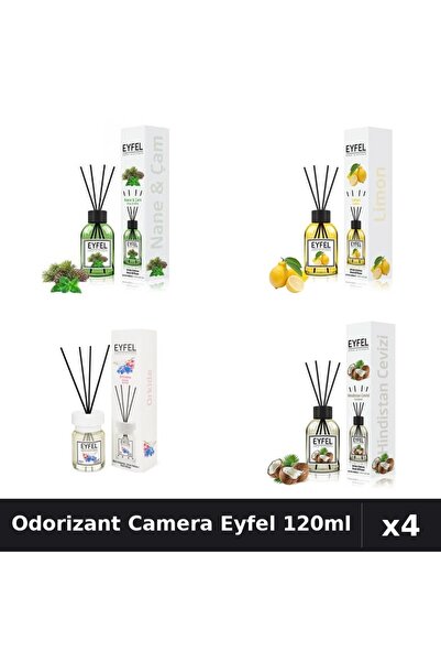 Eyfel Set 4 Odorizant Camera cu Betisoare 120ml - Lamaie, Nuca Cocos, Orhidee...
