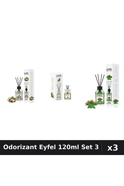 Eyfel Set 3 Odorizante Camera cu Betisoare 120ml - Nuca Cocos, Lacramioare, P...