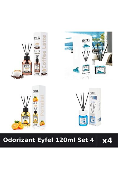 Eyfel Set 4 Odorizante Camera cu Betisoare 120ml - Cafea, Ocean, Portocala, C...