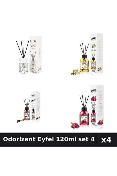 Eyfel Set 4 Odorizant Camera cu Betisoare 120ml - Bumbac, Vanilie, Fructe Pădure