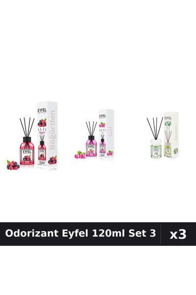 Eyfel Set 3 Odorizante Camera cu Betisoare 120ml - Fructe Pădure, Trandafir, ...