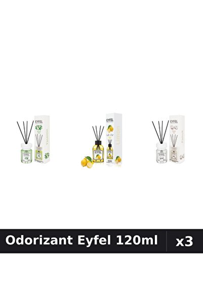 Eyfel Set 3 Odorizante Camera cu Betisoare 120ml - Iasomie, Lamaie, Bumbac