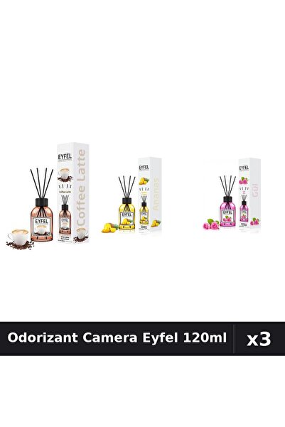 Eyfel Set 3 Odorizant Camera cu Betisoare - Cafea, Ananas, Trandafir 120ml