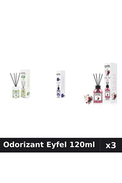 Eyfel Set 3 Odorizante Camera cu Betisoare - Iasomie, Zambile, Bouquet 120ml