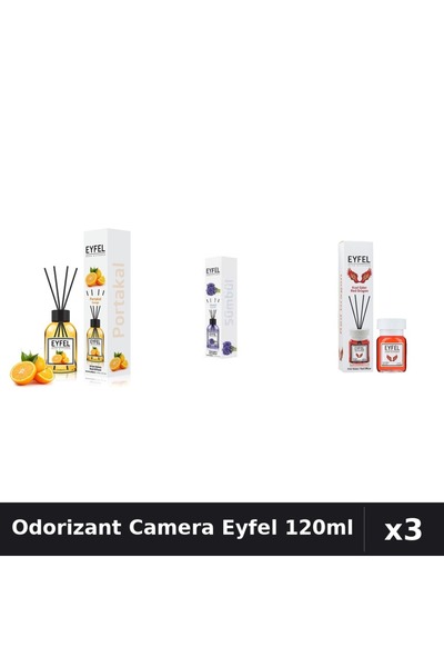 Eyfel Set 3 Odorizante Camera cu Betisoare 120ml - Portocala, Zambile, Red Dr...