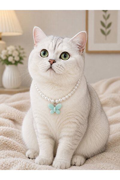 HALHALMILL Blue dangle pearl cat necklace