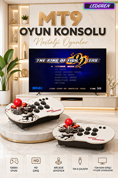 L'eDoren MT9 HD Nostalji Retro Atari Konsolu 10000 Oyunlu Çift Kişilik Kablos...