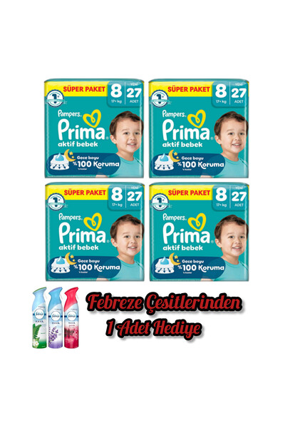 Prima Aktif Bebek 8 Numara 27'li x 4 = 108 Adet