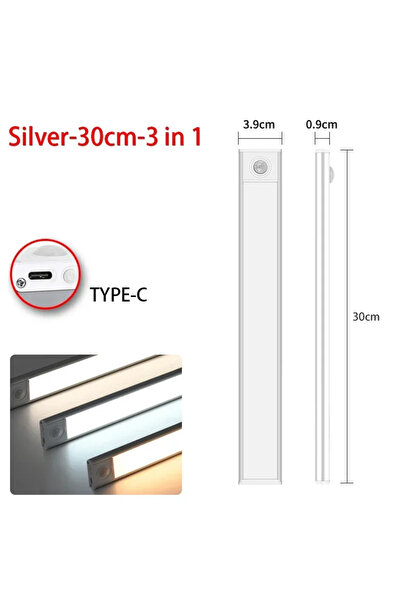Choice9 Silver-30cm-3 in 1 LED Under Cabinet Lights 10-50CM Motion Sensor Lam...