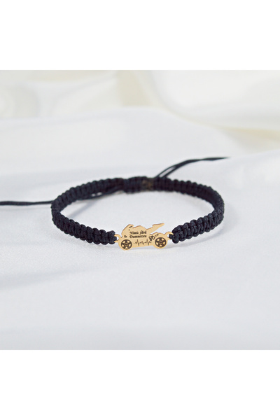 BLACK SWAN Bijoux Bratara cu snur reglabil si mototcicleta din aur 14K - 'Nim...
