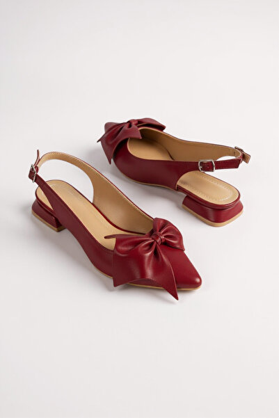 Brave Casual, Ballet Flats, Burgundy Leather, with Bow, Open Back, Full Fit.