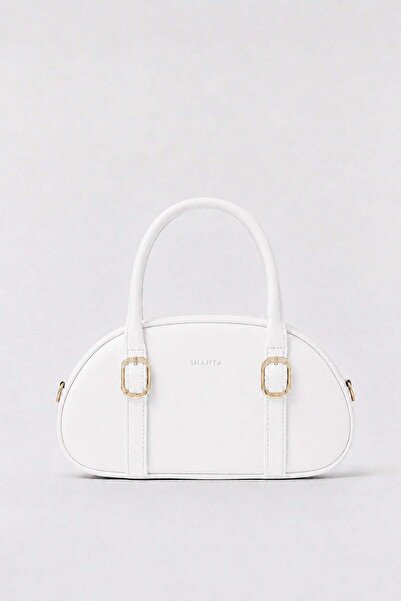 Shanta White D61 Gold Buckle Oval Design Zippered Large Internal Volume Styli...