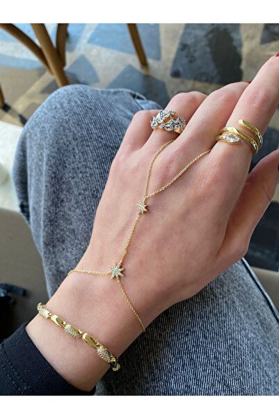 Niceboutique 2 Sıra Yıldız Taşlı Gold Çelik Şahmeran Aura