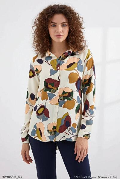 buğrahayalin Women's Graphic Patterned Viscose Cream Shirt