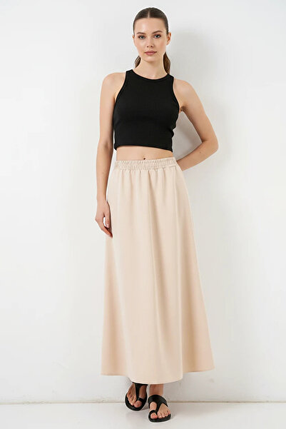 Efnaz style Women's Double Pocket Beige Skirt