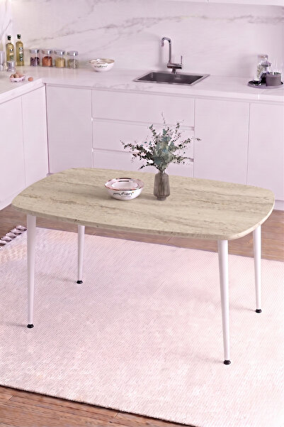 Mufian Concept İskandinav Bohem Oval 60x90 CM Beyaz Metal Ayaklı Traverten De...