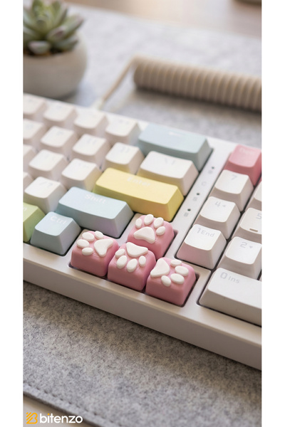 Bitenzo3D Mekanik Klavye İçin Kedi Patisi Keycap Seti - 3D Kabartmalı Sevimli...