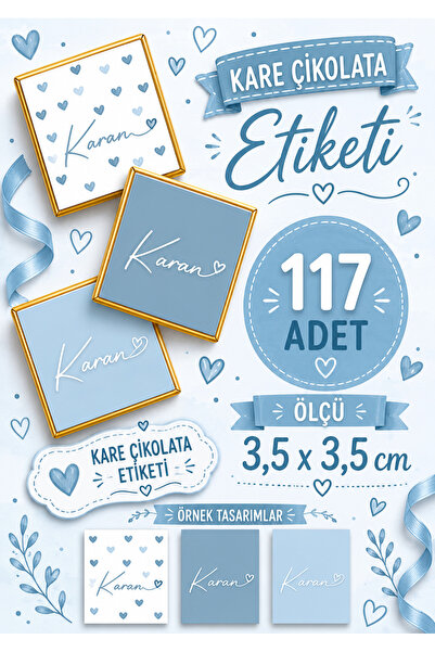 YEAP OFFICE Kişiye Özel İsimli Kare Çikolata Etiketi Yapışkanlı 117 Adet (3,5...