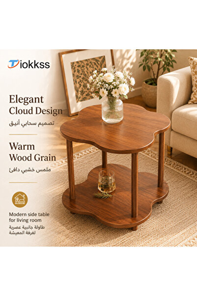 Tiokkss طاولة قهوة على شكل سحابة بطبقتين، طاولة جانبية بتصميم خشب الجوز مع رف...
