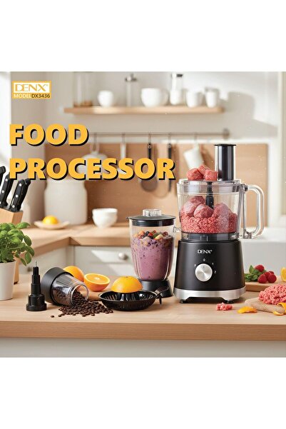 Denx Multifunctional Food Processor, Model DX3436, Black, includes Blender, G...