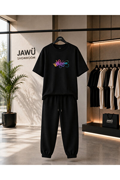JAWÜ STYLE طقم تي شيرت رياضي مطبوع من QUEEN مقاس كبير