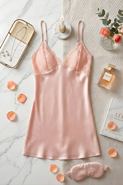 QKK Women's Pink Satin Nightgown