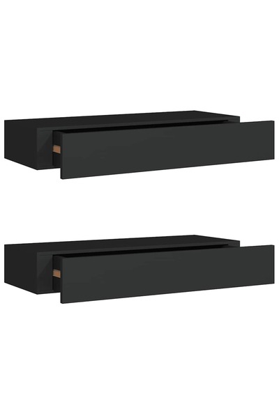 vidaxl Dulapuri de perete cu sertare 2 buc. negru 60x23,5x10 cm MDF