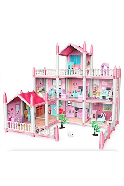 JollyMag Casuta de papusi, model dream house roz pentru fetite, cu 3 nivele s...