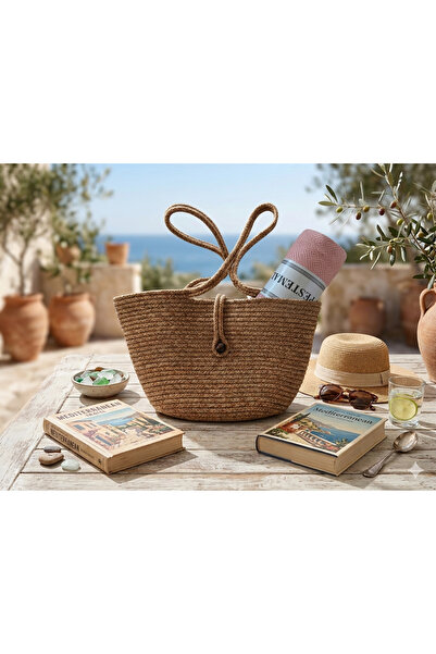 Hale Shop Akdeniz Esintili Jüt Halat Örgü Düğme Detaylı El Ve Omuz Çantası