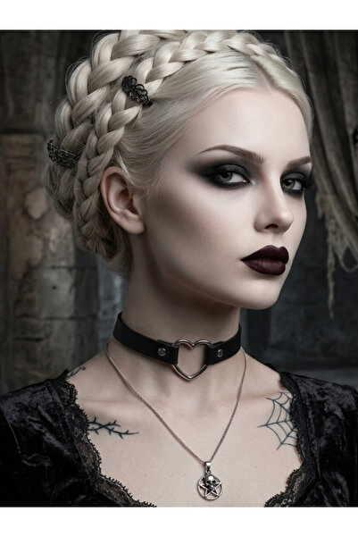 Feronnucci Leather Choker Lightning Necklace |   Punk Gothic Neck Collar |   ...