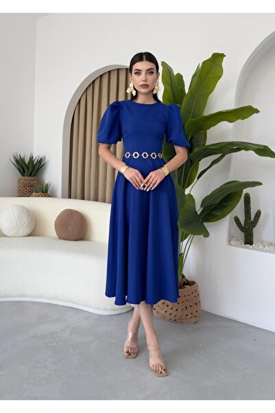 Caddebostan Moda Balloon Sleeve Midi Length Stylish Evening Dress Casual and ...