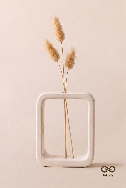 Infinity Art Studio Mineral Beton Çerçeve Formlu Dekoratif Vazo Minimalist Ev...