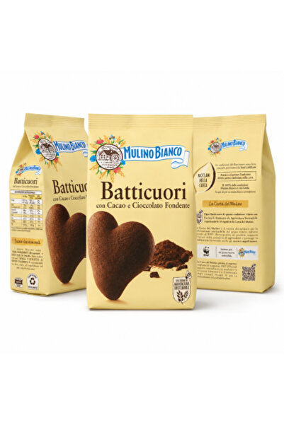 Mulino Bianco Set de 3 biscuiți Batticuori cu cacao și ciocolată neagră, 350 ...
