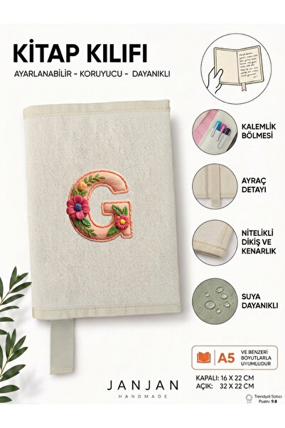 JANJAN DOĞAL KUMAŞ Kitap Kılıf,Yıkanabilir Kitap Kılıfı,Kitap Koruyucu,32x22 ...