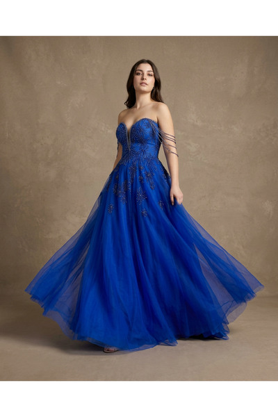 NO BRAND Vrn-Drs-019 |   Royal Blue Evening Dress with Luxurious Beading