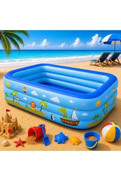 Trendily Inflatable Pool with Soft Base, 210x140x60cm, 3 Rings, Thick Vinyl, ...