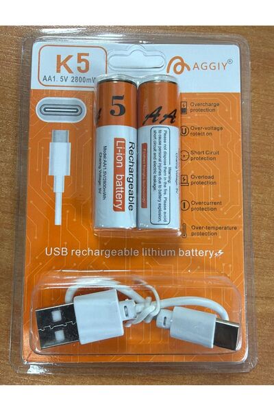 AGGIY K5 AA KALEM TYPE-C ŞARJLI PİL 1.5 VOLT 2800MAH
