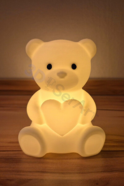 3D SerArt Ayıcık Tealight Çocuk Gece Lambası Pilli Mum Dahil 12 cm
