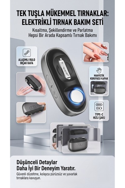 MATECHNO Şarjlı Akıllı Tırnak Makası Törpü Cihazı Manikür Makinesi Cilt Bakım...