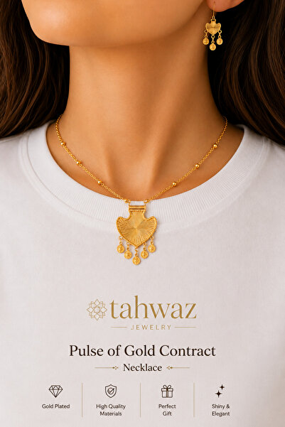 Tahwaz Gold-Plated Heart Necklace and Earrings Set – Elegant Women's Jewelry