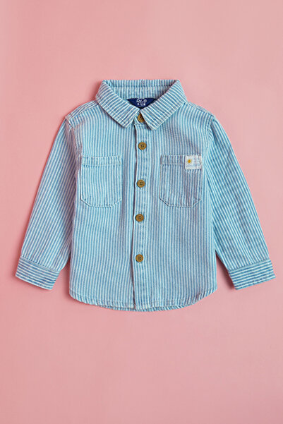 R&B Striped Shirt with Classic Collar and Long Sleeves
