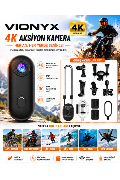 VİONYX Mini Wifi Aksiyon Kamerası 4K Giyilebilir Aksiyon Kamera -Su Geçirmez ...