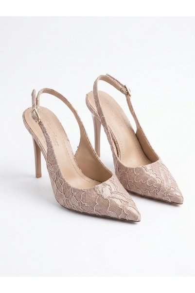 afra shoes حذاء داليدا ذو كعب عالٍ من الجلد اللامع مع تفاصيل من الدانتيل