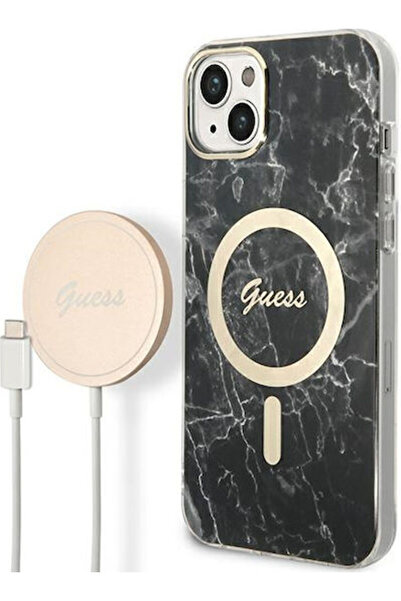 Guess Μαρμάρινη Θήκη Πλάτης MagSafe Σιλικόνης Μαρμάρινο Μαύρο (iPhone 14) Κωδ...