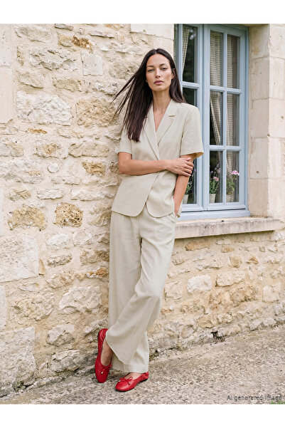 LC Waikiki Beige Elastic Waist Pleated Women's Fabric Trousers