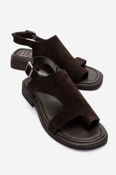 LuviShoes Sandale de damă BURLEY din piele naturală maro din piele intoarsa