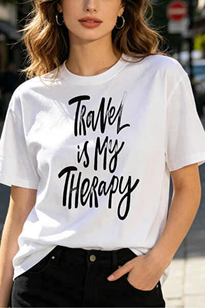 Fleck Womens T Shirts Travel Is My Therapy Casual Graphic Print Loose Fit Str...