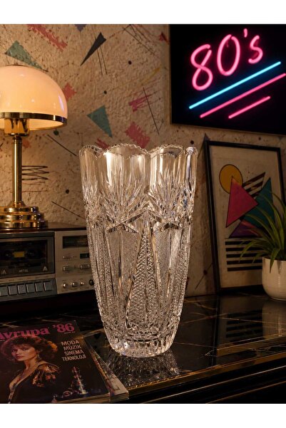 Hureggo Vintage 80S Bohemia Style Heavy Cut Crystal Vase - 24 cm